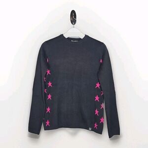 Neve Sweater Ski Snow Cotton Tight Knit Black Pink Star Sz M